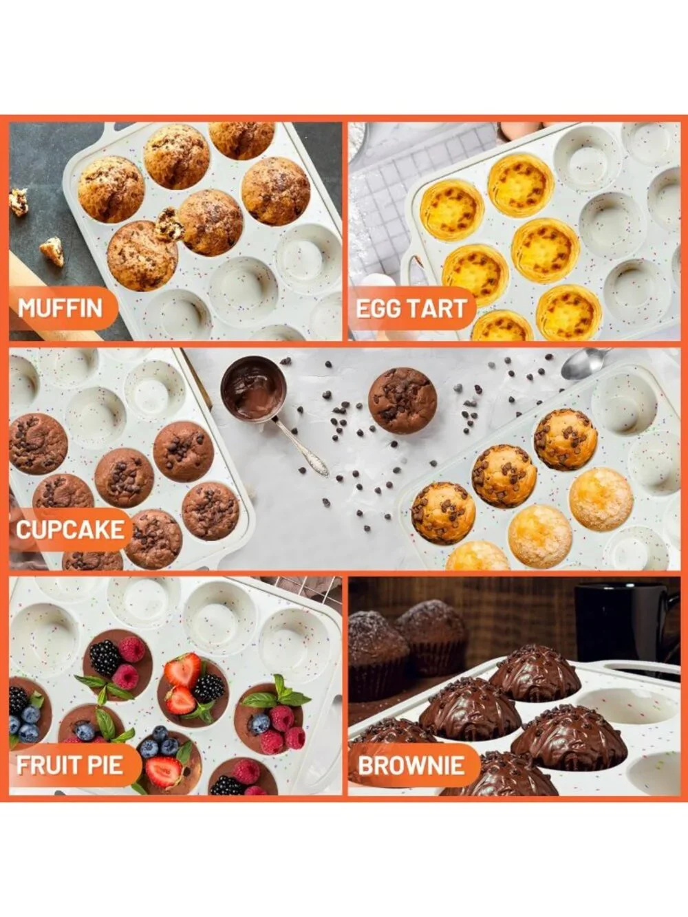 2-Pack Silicone Muffin Pan Set - 12 Cup Baking Tray, BPA Free, Oven & Dishwasher